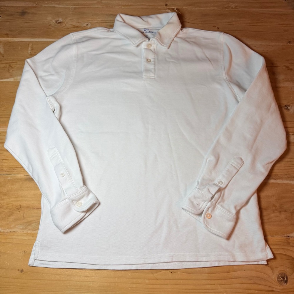Peter Manning White Long Sleeve Pima Cotton Polo Shirt Mens Size 4